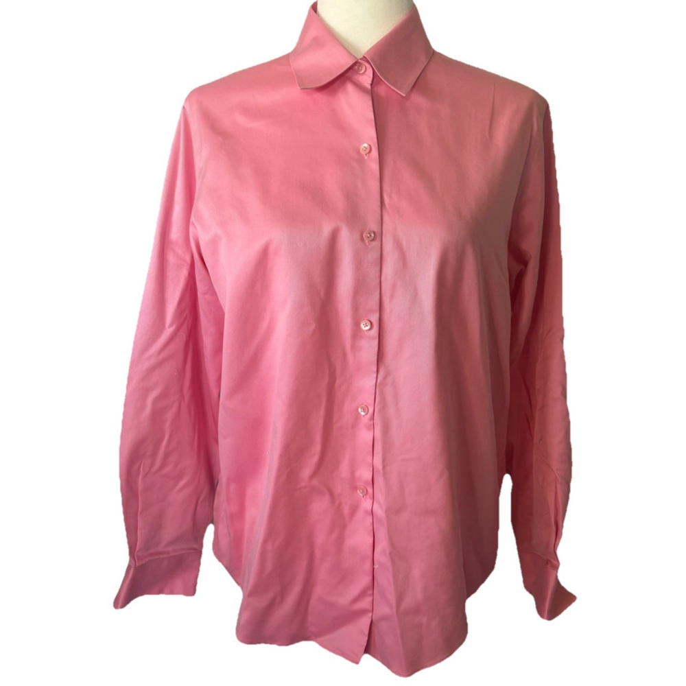 Talbots Pink Button Down Shirt Size 8 Lng Sleeve Wrinkle Resistant Cotton Preppy